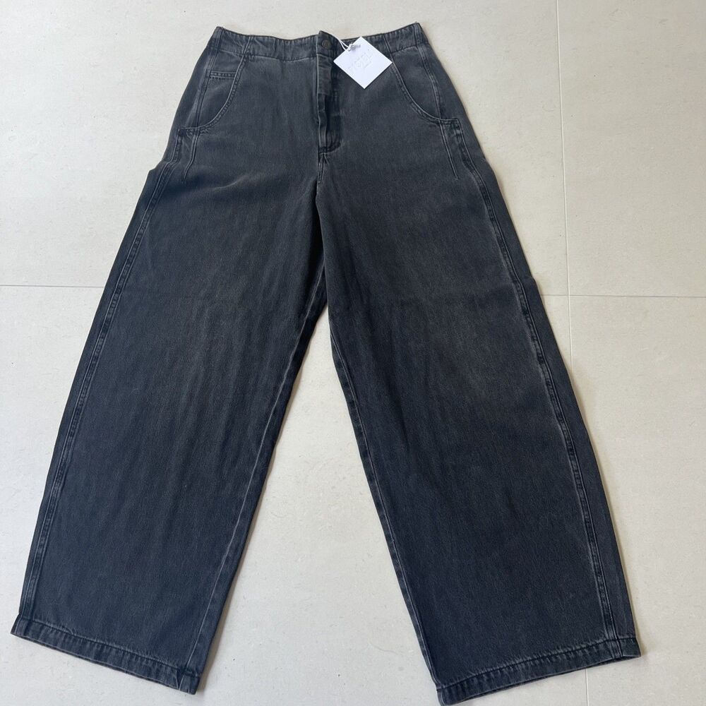 Pistola Lottie High Rise Relaxed Bowed Leg Jeans Zen Washed Charcoal Gray 28 NWT
